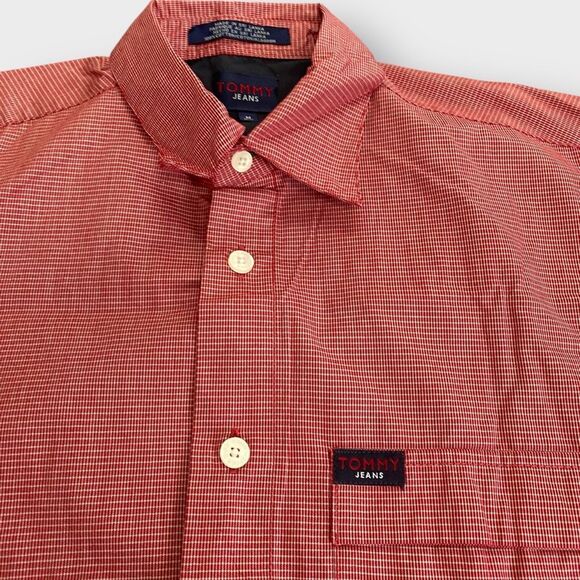 Tommy Jeans Red Checkered Cotton Short Sleeve Button Front Shirt size M - Picture 4 of 10
